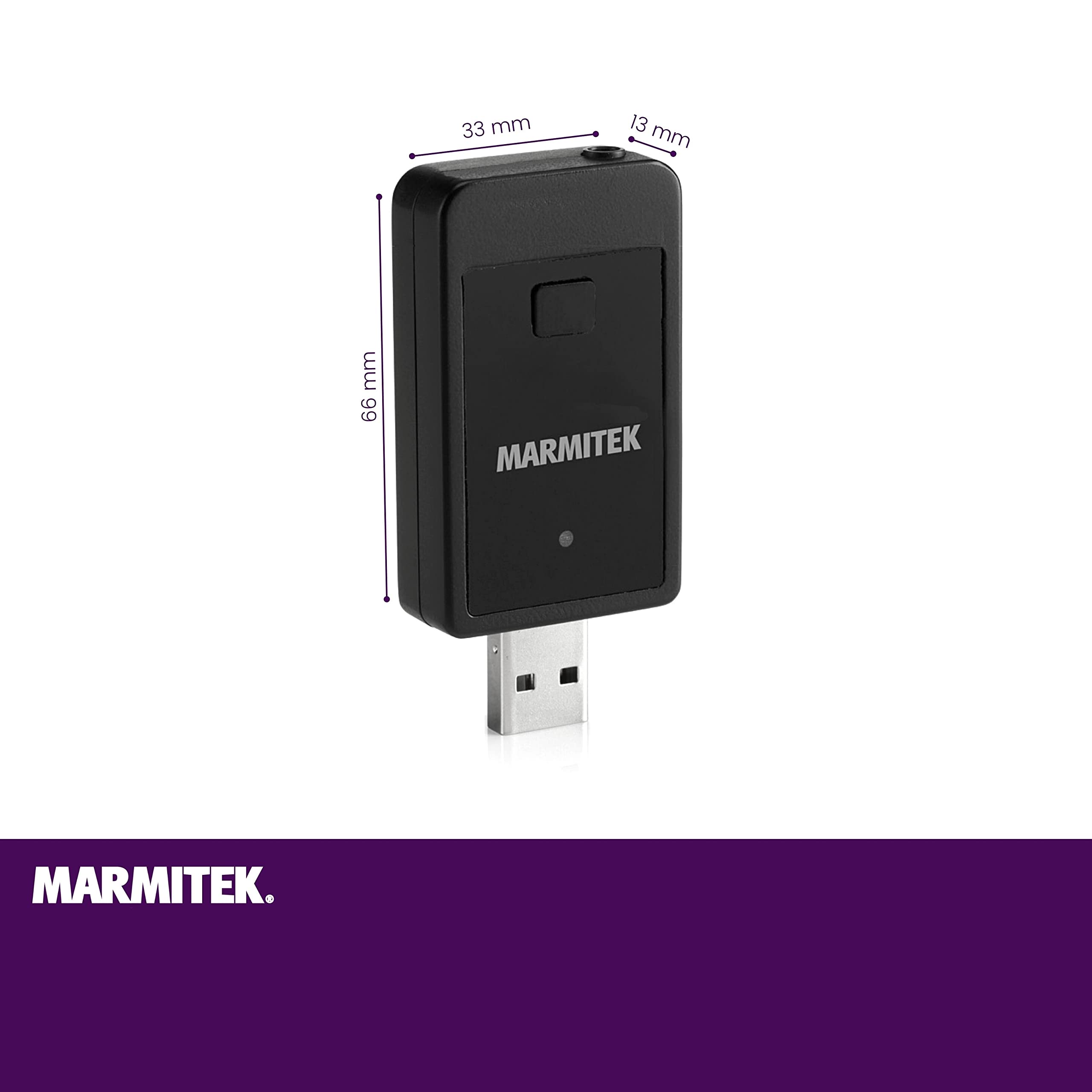 Marmitek BoomBoom 50 - Transmisor Bluetooth TV para auriculares | Emisor de audio jack 3,5 mm para sonido TV inalámbrico, USB, Plug & Play, AAC, aptX, A2DP y fácil emparejamiento