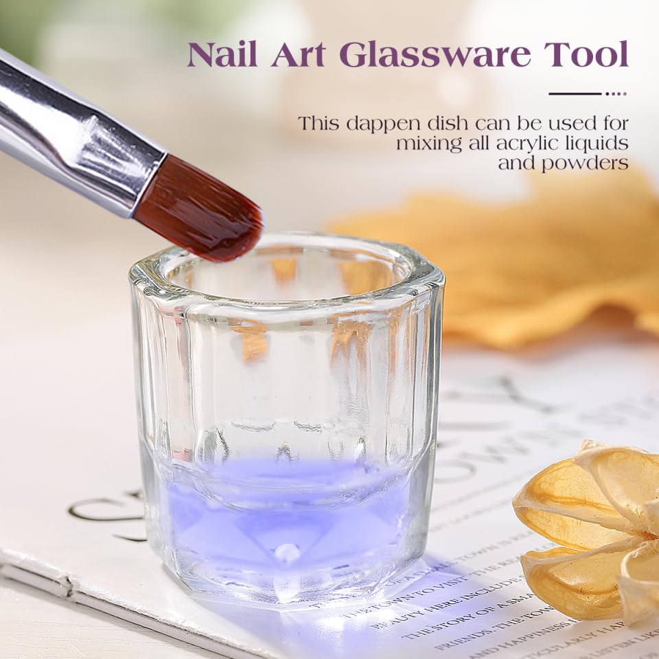 Frcolor 2Pcs Manicure Crystal Glass Cups Liquid Holder Manicure Bowls for Nail Salon Nail Art Mixing Tool 1.29X1.29X1.29In