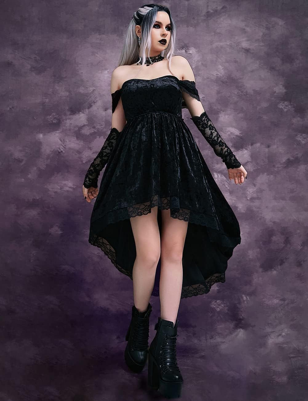 LANSHULAN Gothic Clothes Dress,Lace Mini Sleeveless Lace Draped Bodycon Goth Vintage Dresses Without Gloves - Image 6