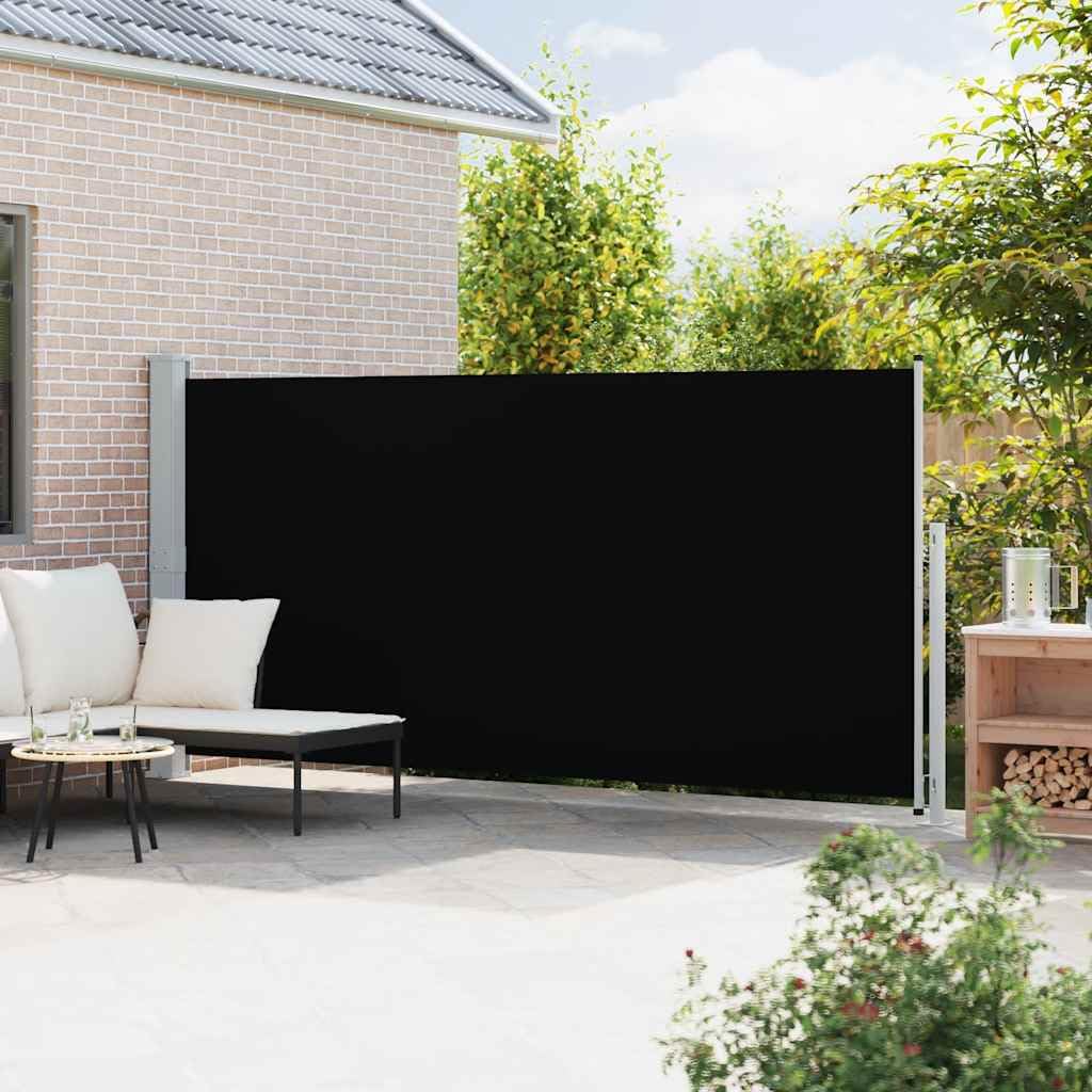 Tenda da sole laterale, estensibile, 180 x 500 cm, nera, resistente ai raggi UV e all'acqua, per balcone, terrazza, protezione dal vento, per giardino, campeggio