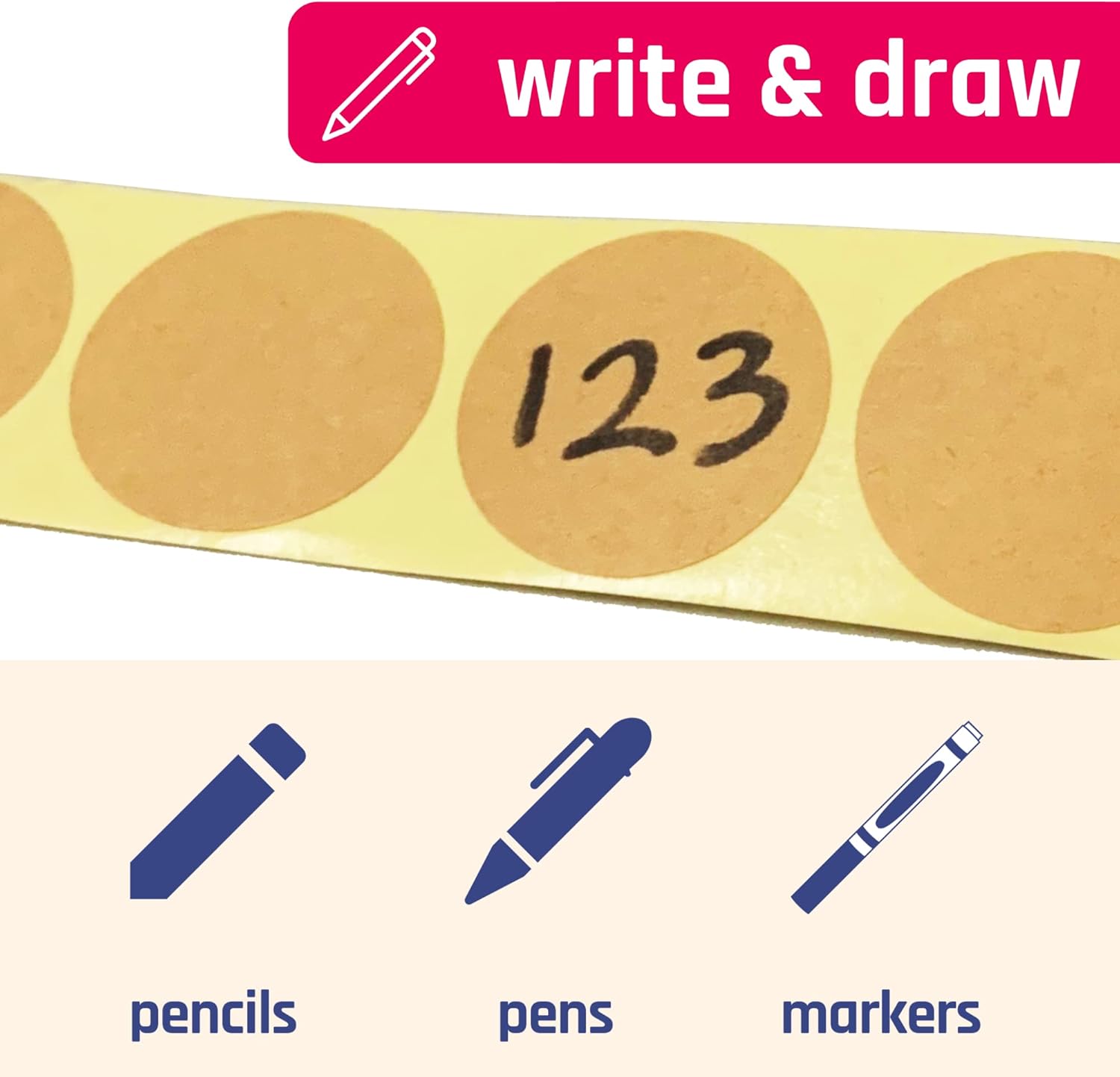 2“ Kraft Brown Round Labels Stickers Roll, 1500 Pack