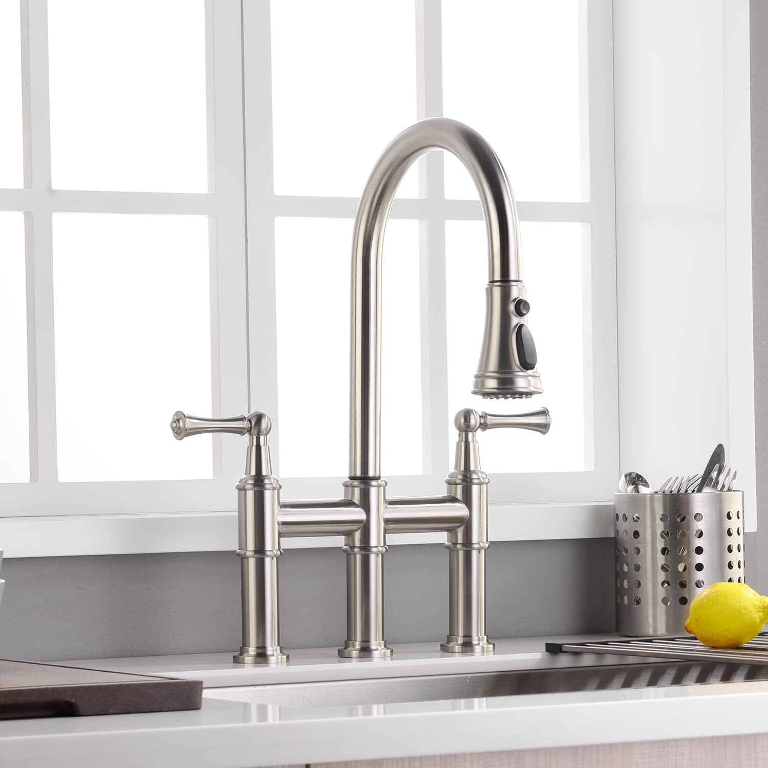 ARRISEA Heritage Bridge Kitchen Faucet with PullDown Sprayhead 2