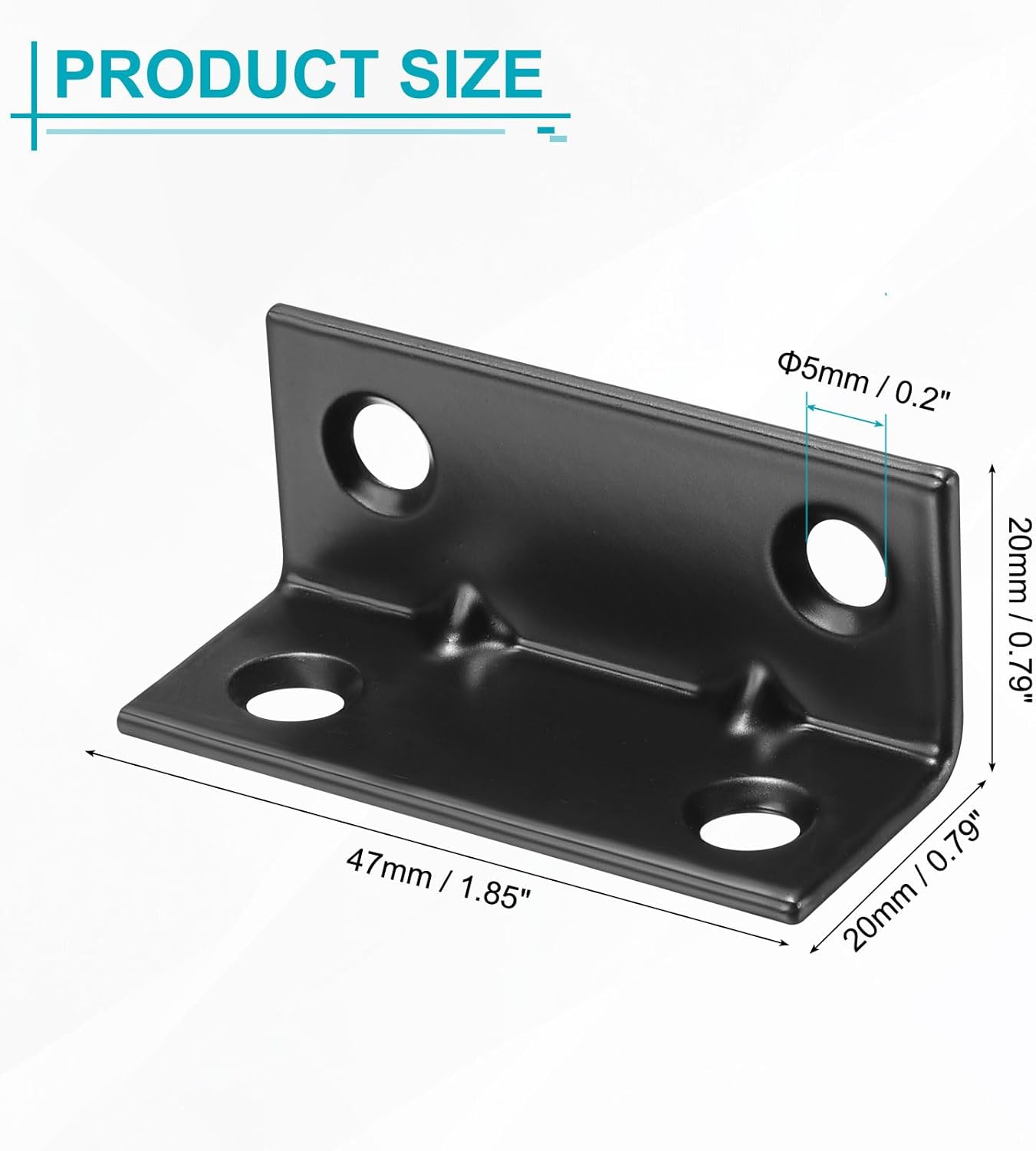 uxcell 20 Set l Corner Bracket Corner Brace Metal Joint Right Angle Brackets Fastener with Screws for Wood Shelves, Black, 0.79"x1.85"x0.79"