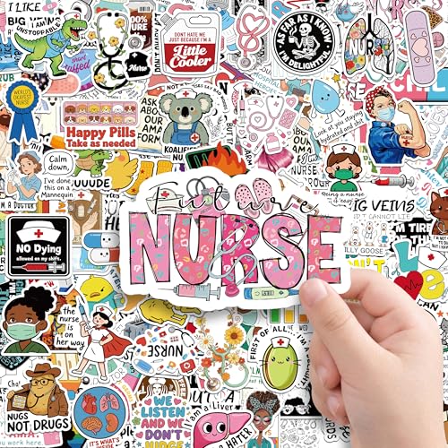 LINAYE 150Pcs Funny Nurse Stickers Vinyl Waterproof Non-Repeating Adhesive Nursing Healthcare Medical Stickers Decals Bulk for Nurse Week Water Bottles, Planner, Cups, Laptop for Kids Adults