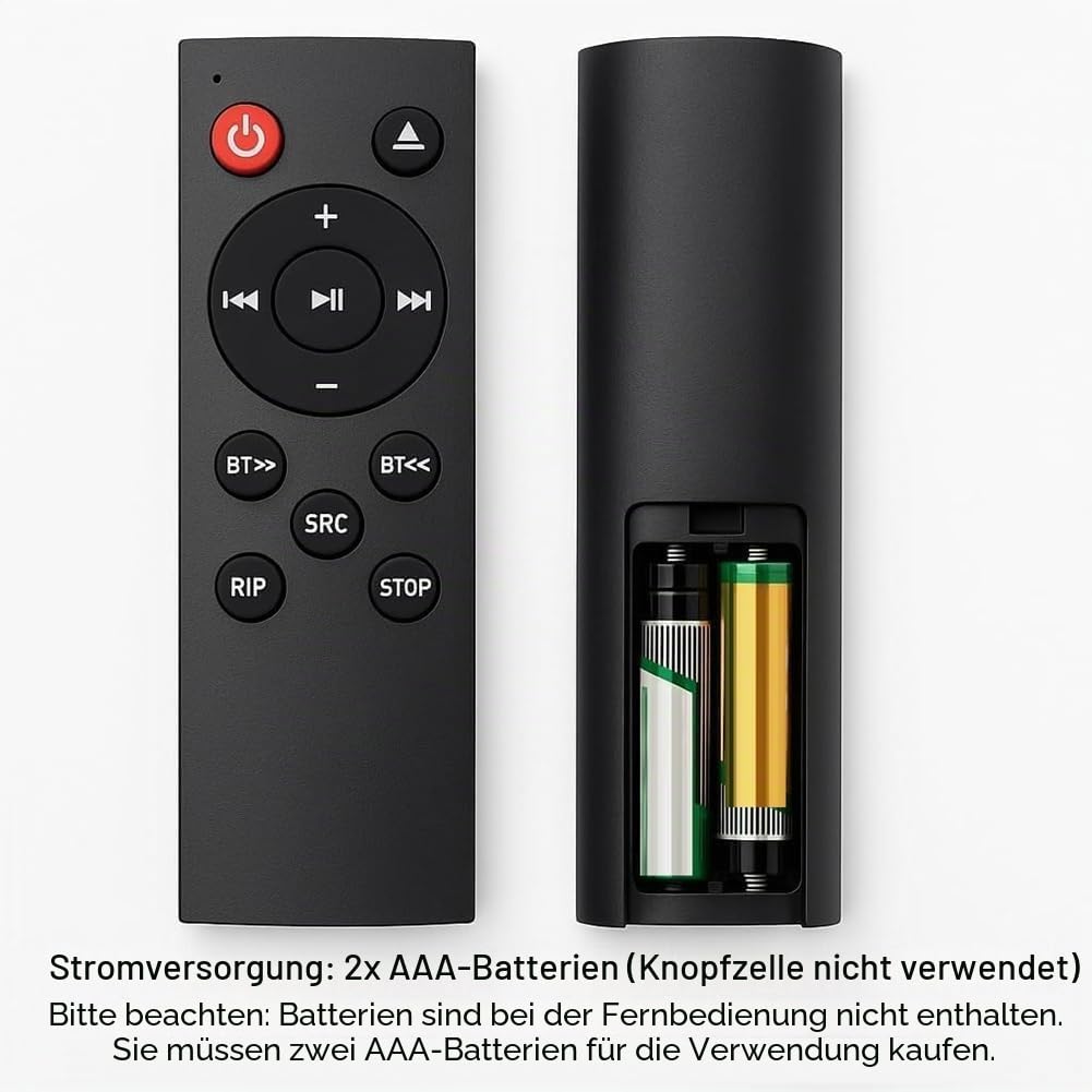 CD-Player für Zuhause und Auto - Tragbares HiFi-Design, Bluetooth-Konnektivität, USB/CD-Ripper, Optischer und AUX-Ausgang