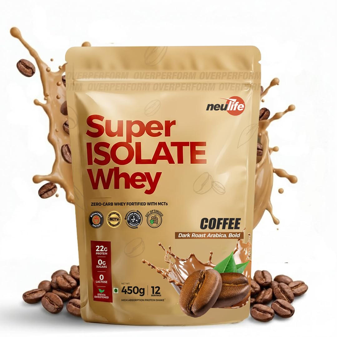 Super Isolate Whey Protein 450 g | Max Absorption Protein Shake with Patented Ketofuel MCTs | Coffee