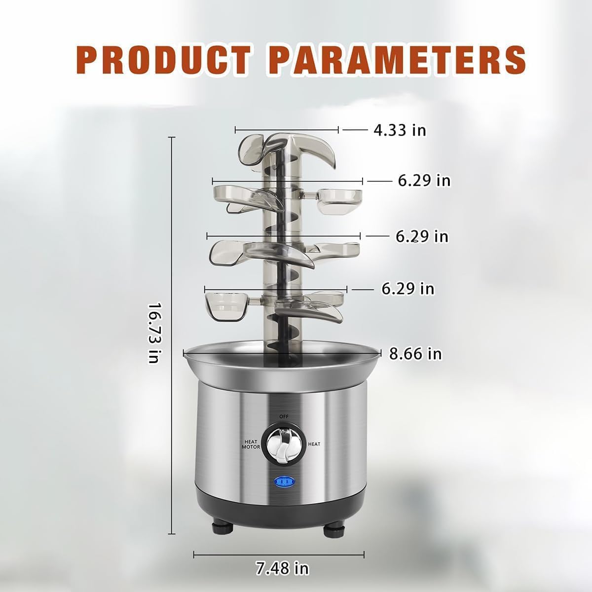 Máquina de fuente de chocolate de 4 niveles, fuente de fondue de acero inoxidable de 2.6 libras con calentador de 170 W para fiestas y bufés