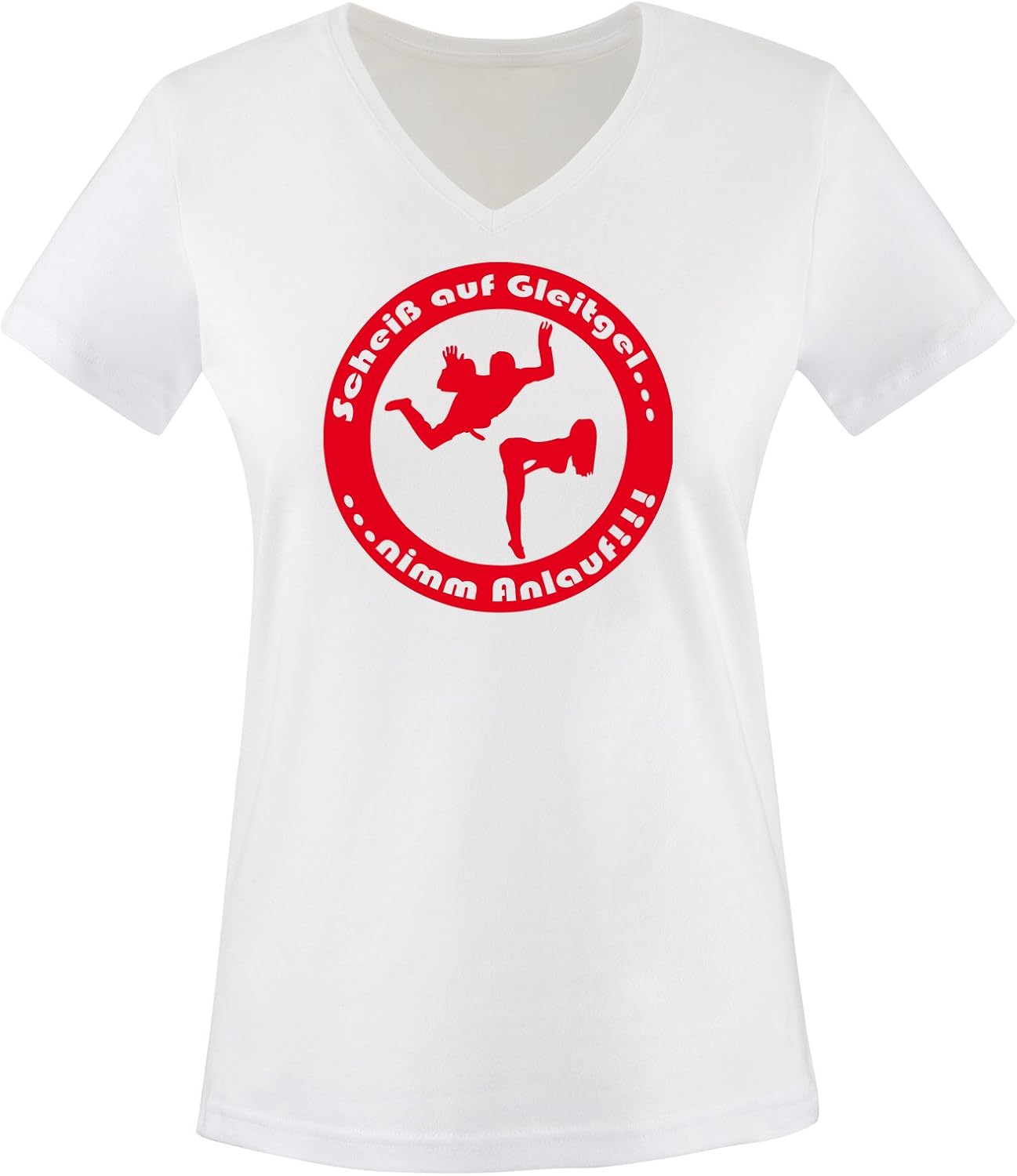 Schei auf Gleitgel.. nimm Anlauf ! - Einfarbig - Damen V-Neck T-Shirt -  Rosa/Blau Gr. S : Amazon.de: Fashion