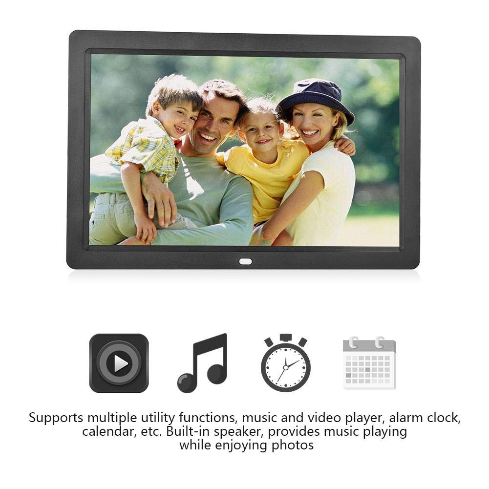 Marco de Fotos Digital de 12 Pulgadas con Control Remoto, Pantalla LED HD de 1280x800 Marco de Fotos electrónico con Calendario de Alarma Encendido/Apagado automático(Negro)