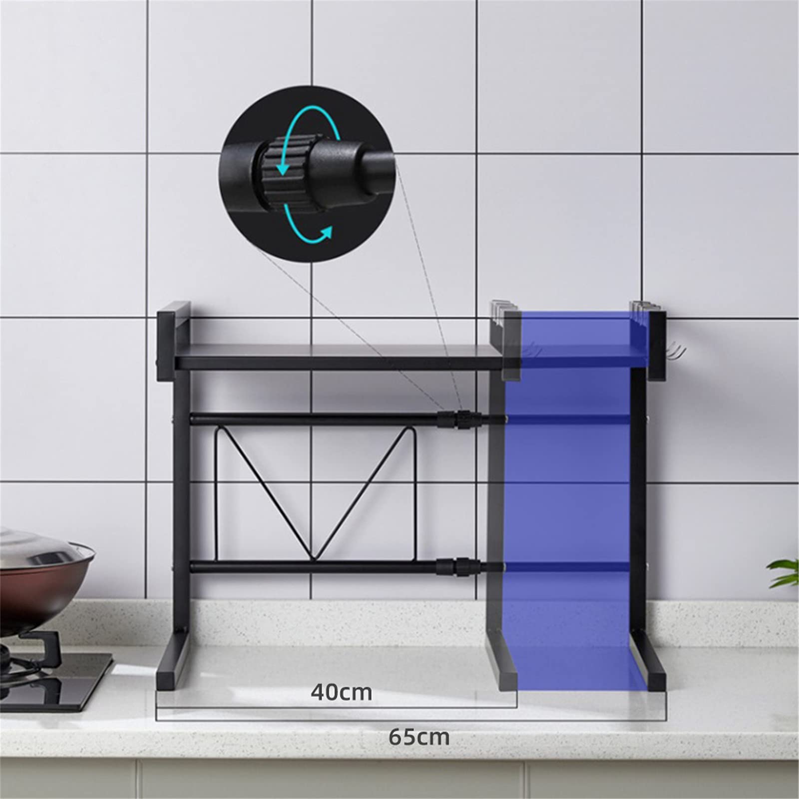 JOSHE étagère Micro Onde, Support Micro Onde, Longueur réglable (40-65cm), Acier au Carbone de Haute qualité, Charge maximale 25KG, avec 3 Crochets (CW286323_01)
