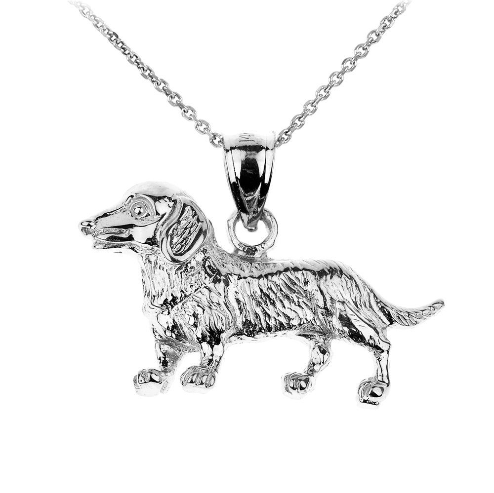 Polished 925 Sterling Silver Weiner Dog Dachshund Charm Pendant Necklace