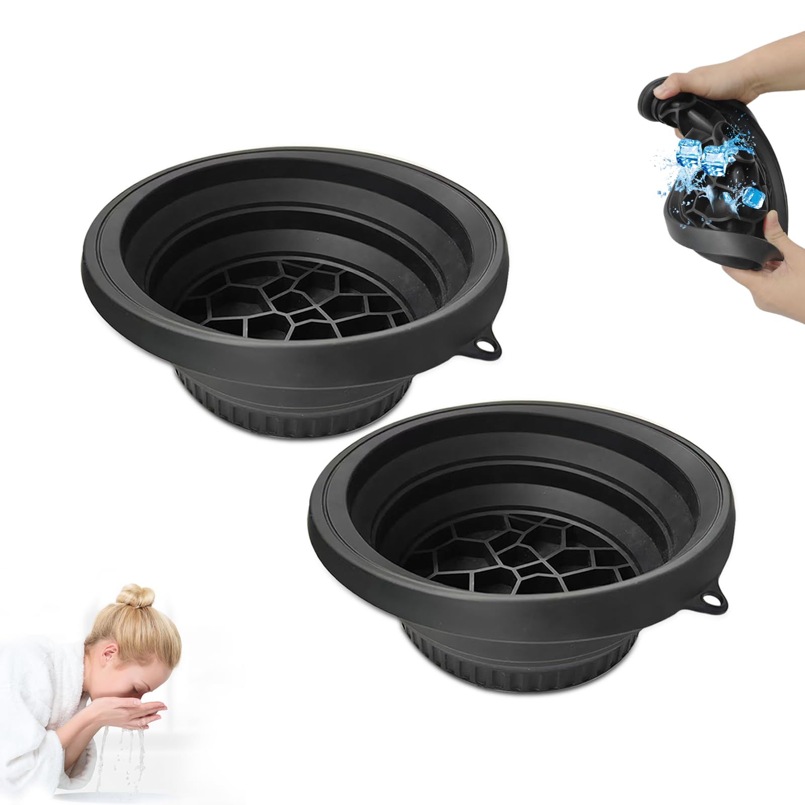 Xanadued 2 Pack Ice Facial Folding Washbasin, Face Dunk Bowl Ice, Face Plunge Bowl, Silicone Facial Bowls Cold, for Home, Travel & Parties