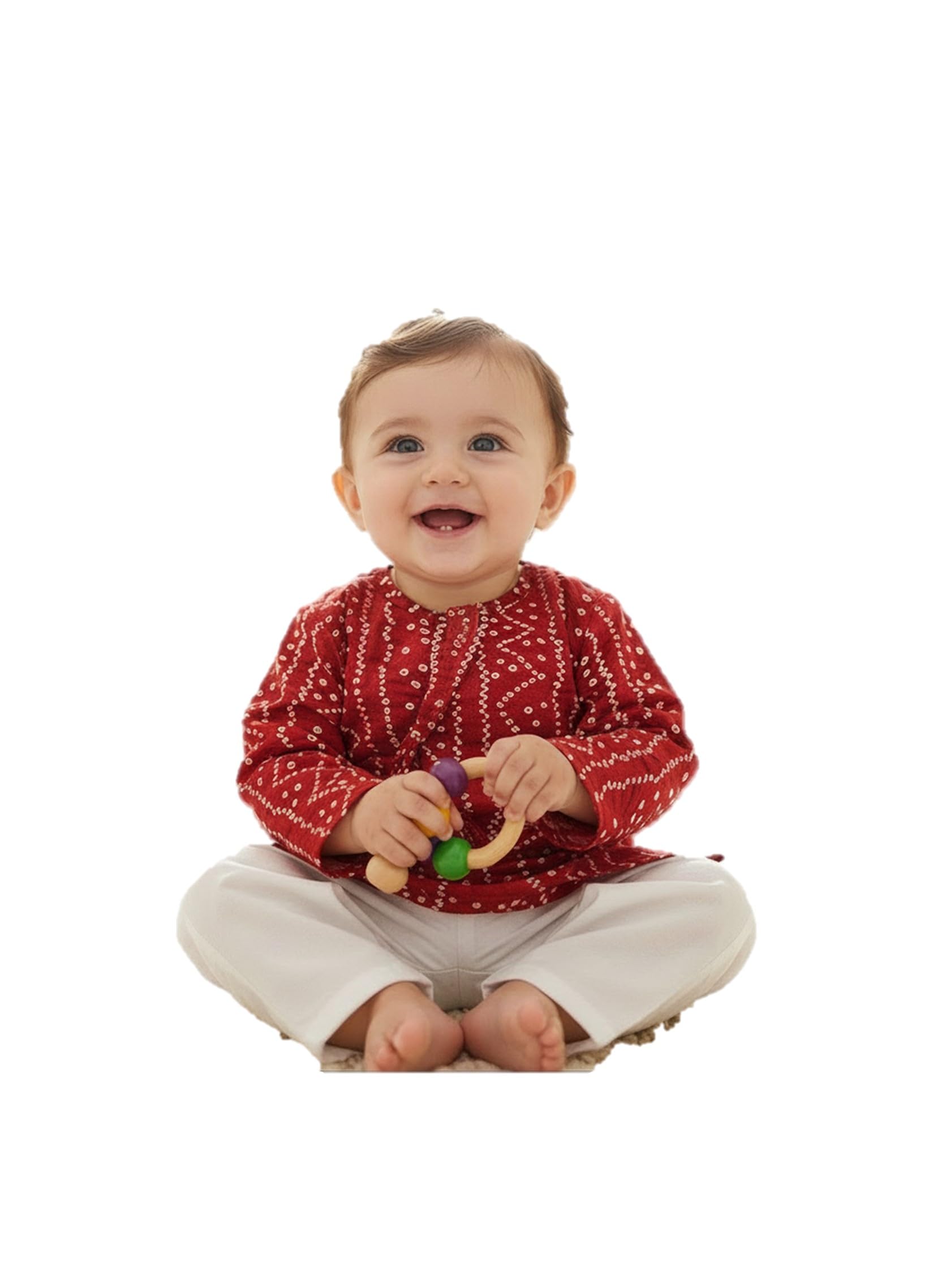 the root & craft The Root And Craft Kids Birthday Photoshoot Outfit Dress Boys Bandhani printed Kurta & Pant set Born Baby Photography Photoshoot Props(0 to 3Month) Red-picture-21