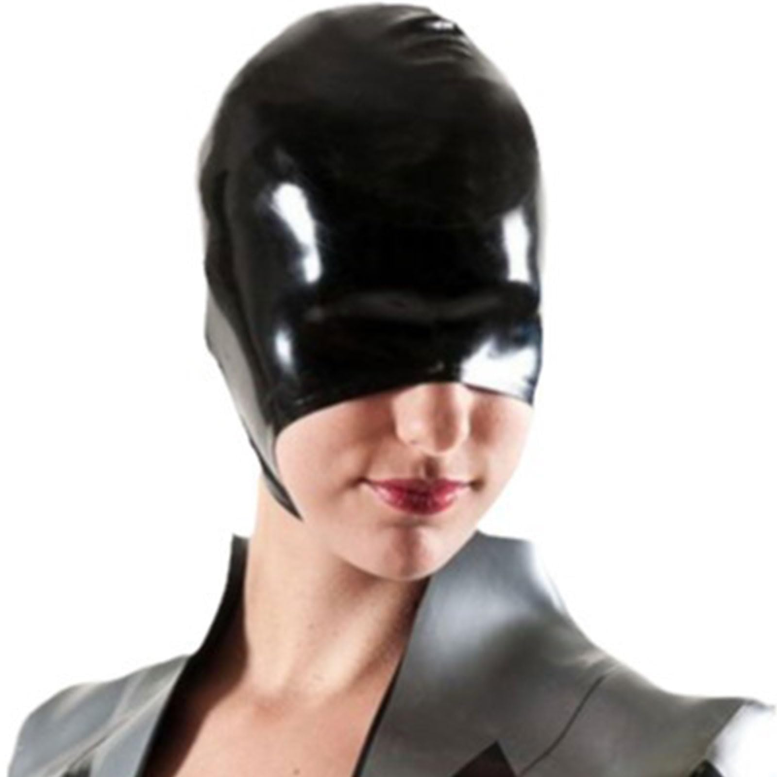 PRLBESL BDSM Latex Hood Mask Full Cover Latex Hood for Adult Couple Game Handmade Exposed Nose Elastic Breathable(Size:XXL-73CM)