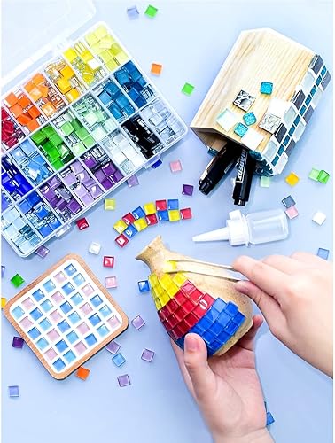 Miniatura 5 de Azulejos de mosaico cuadrados negros de 1 libra opaco de colores surtidos piezas de vidrio de mosaico para decoración del hogar, posavasos de