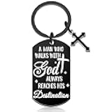 Christian Keychain for Men Bible Verse Cross Keychains Personalized Christian Gifts Ideas Religious Bible Scripture Car Accessories Walk with God Baptism Gift for Man Scripture Keychain