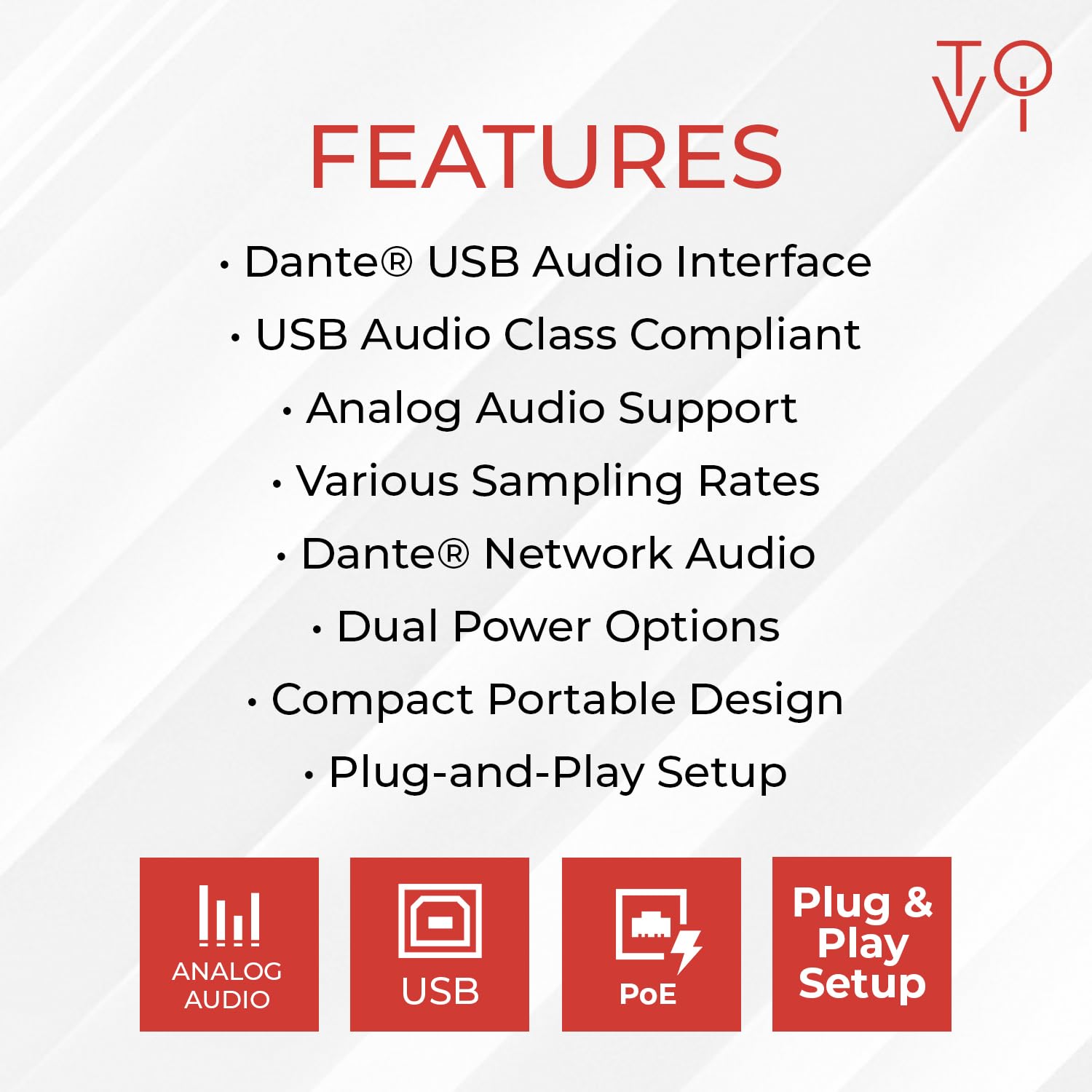 ToVi Dante Adaptador de audio USB a red - Convertidor de audio de 2 canales para red Dante - Compatible con AES67 Audio sobre IP - 24 bits 44.1/48/96kHz (DXA-USB-ED)