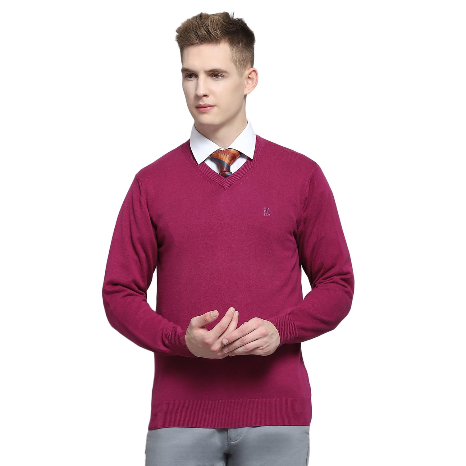 monte carlo Mens Solid Wine V Neck Full Sleeve Pullover_1240550VN-392-picture-52