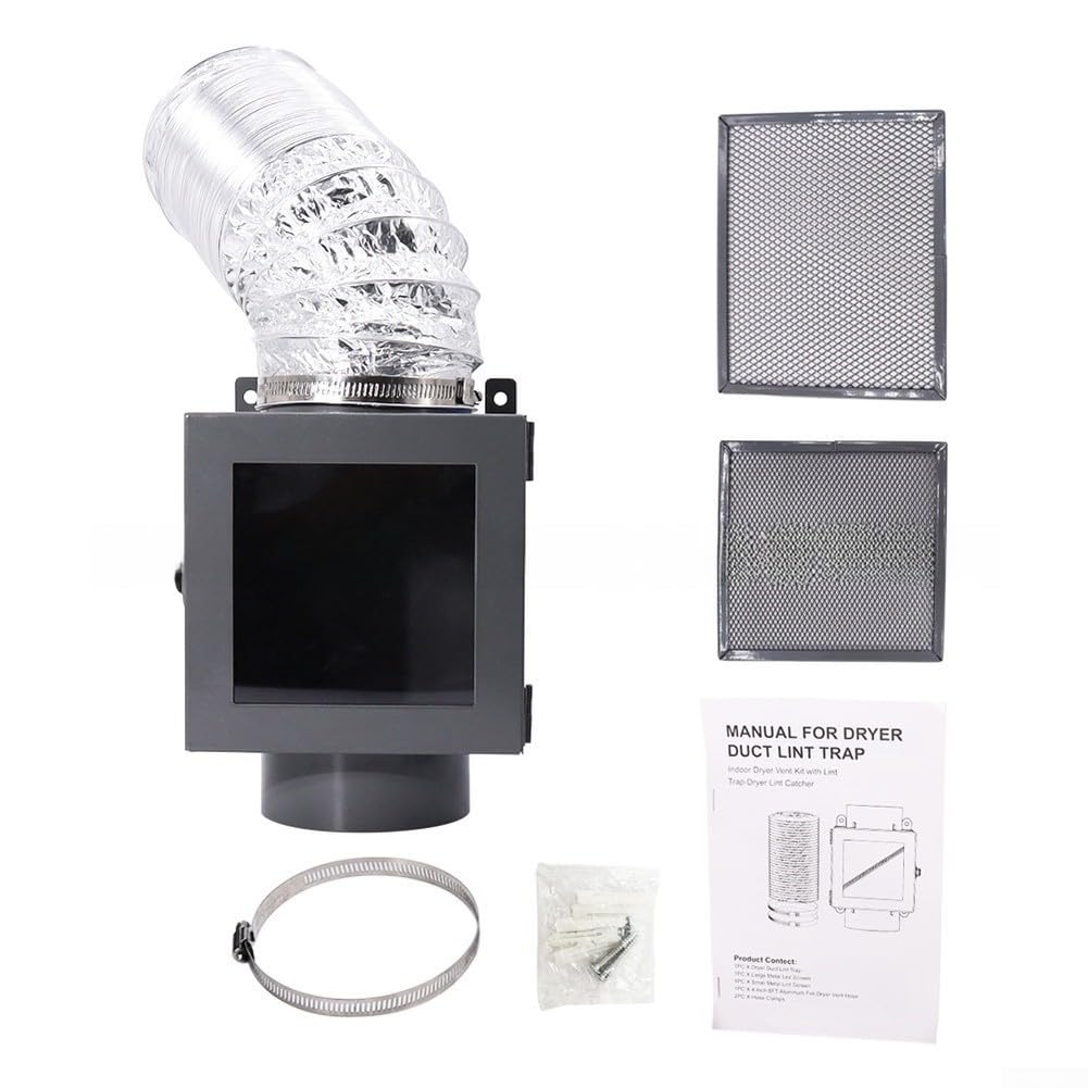 Kit de ventilación para colector de pelusa de conducto de secadora, filtro de hierro, kit de condensador interno para lavadora y secadora (negro)
