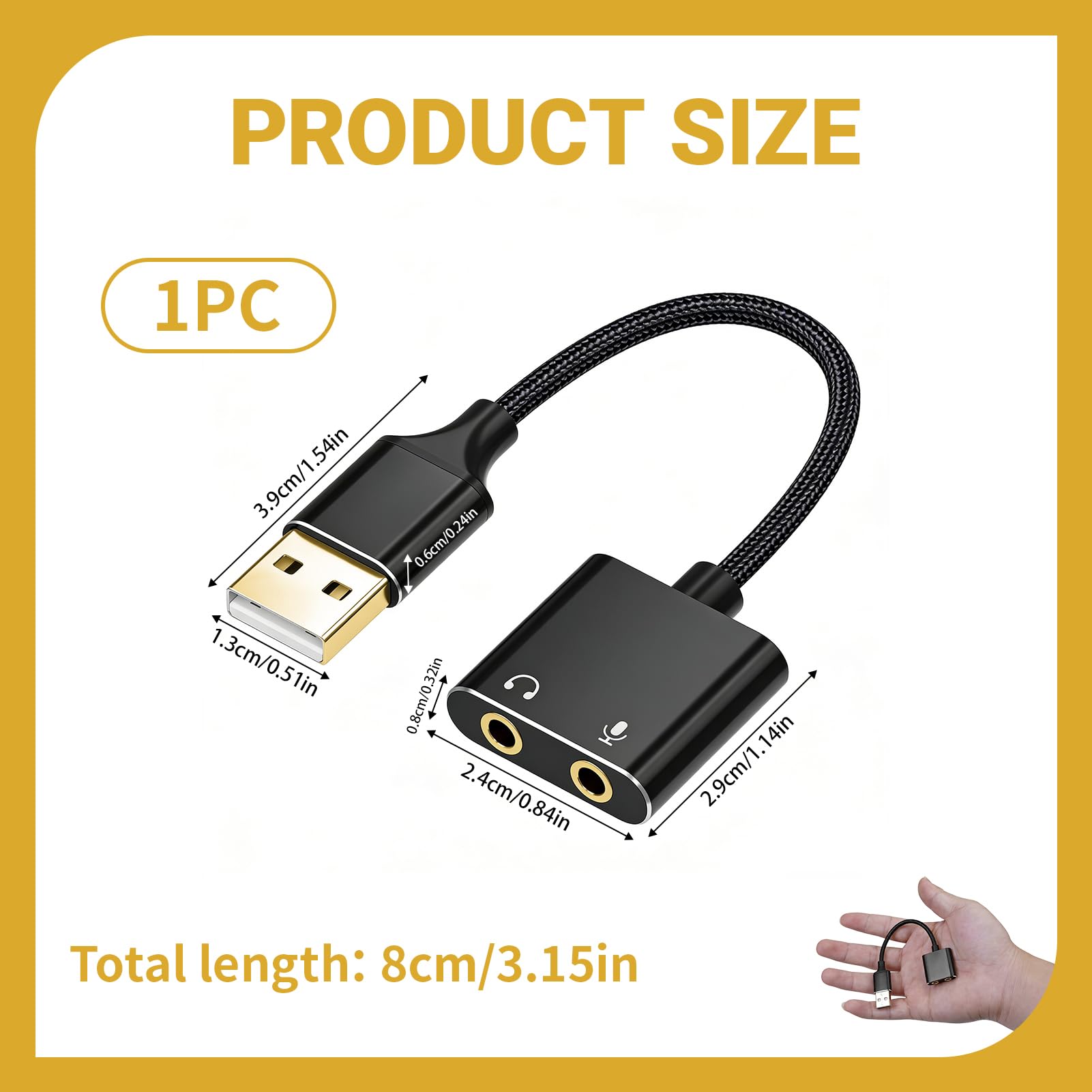 USB zu 3,5mm Klinke Audioadapter, Externe USB-Soundkarte mit Kopfhörer und Mikrofonanschluss, Plug-and-Play USB soundkarte für PC Laptop, PS4 PS5, Tragbarer USB Audio Adapter