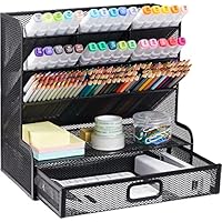 Furninxs Multi-Functional Caddy Pen Holder with Drawer Mesh Desk Organizer
