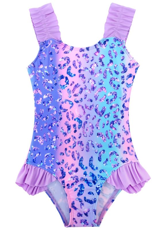 Traje de baño para niñas con correas de volantes estampado leopardo diamante elástico