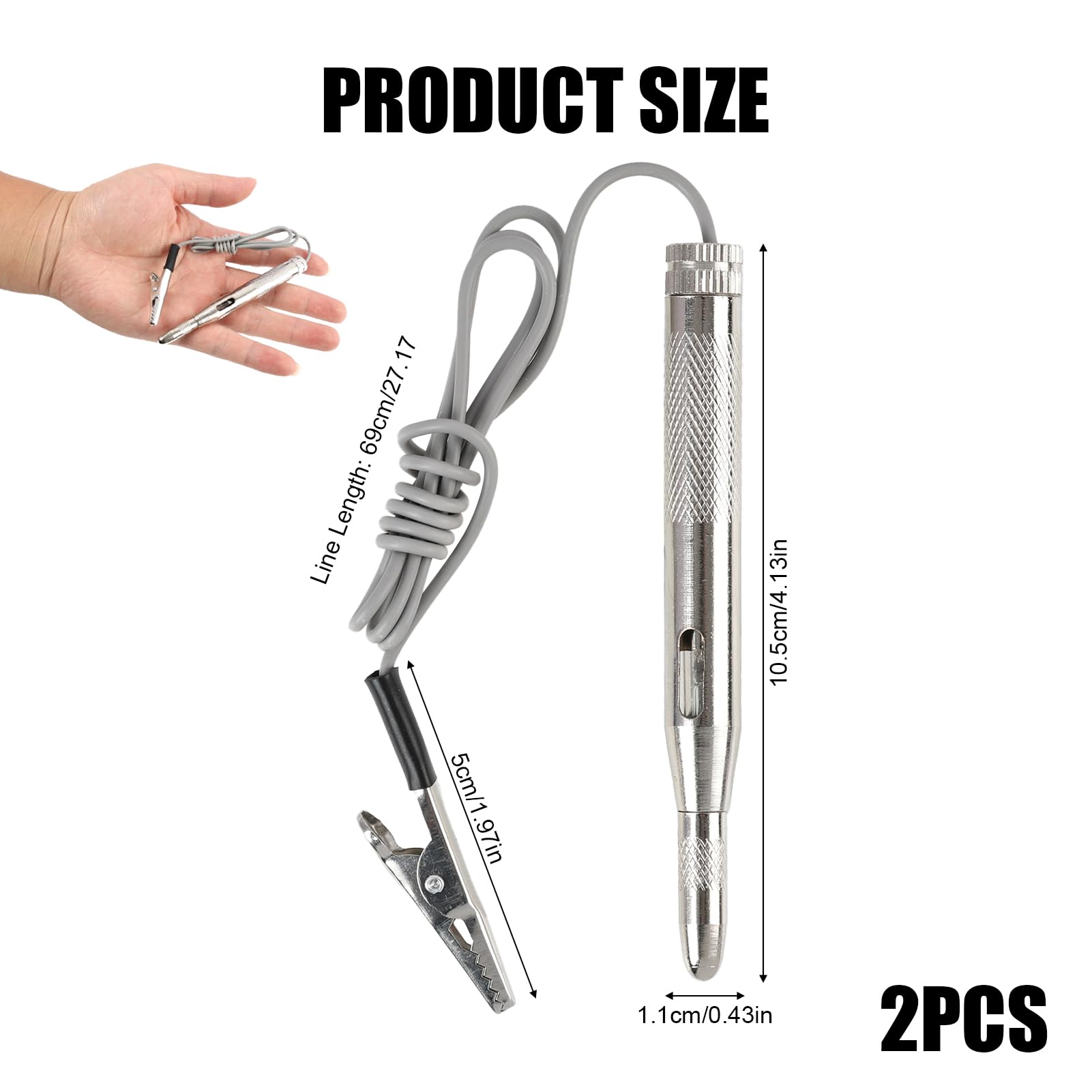 2 Piezas Comprobador de Corriente 6V/12V/24V, Comprobador de Fusibles Coche y Comprobador de Relé Coche con Pinza Cocodrilo, Sonda de Acero Afilada y Luz de Prueba para Circuitos de Bajo Voltaje