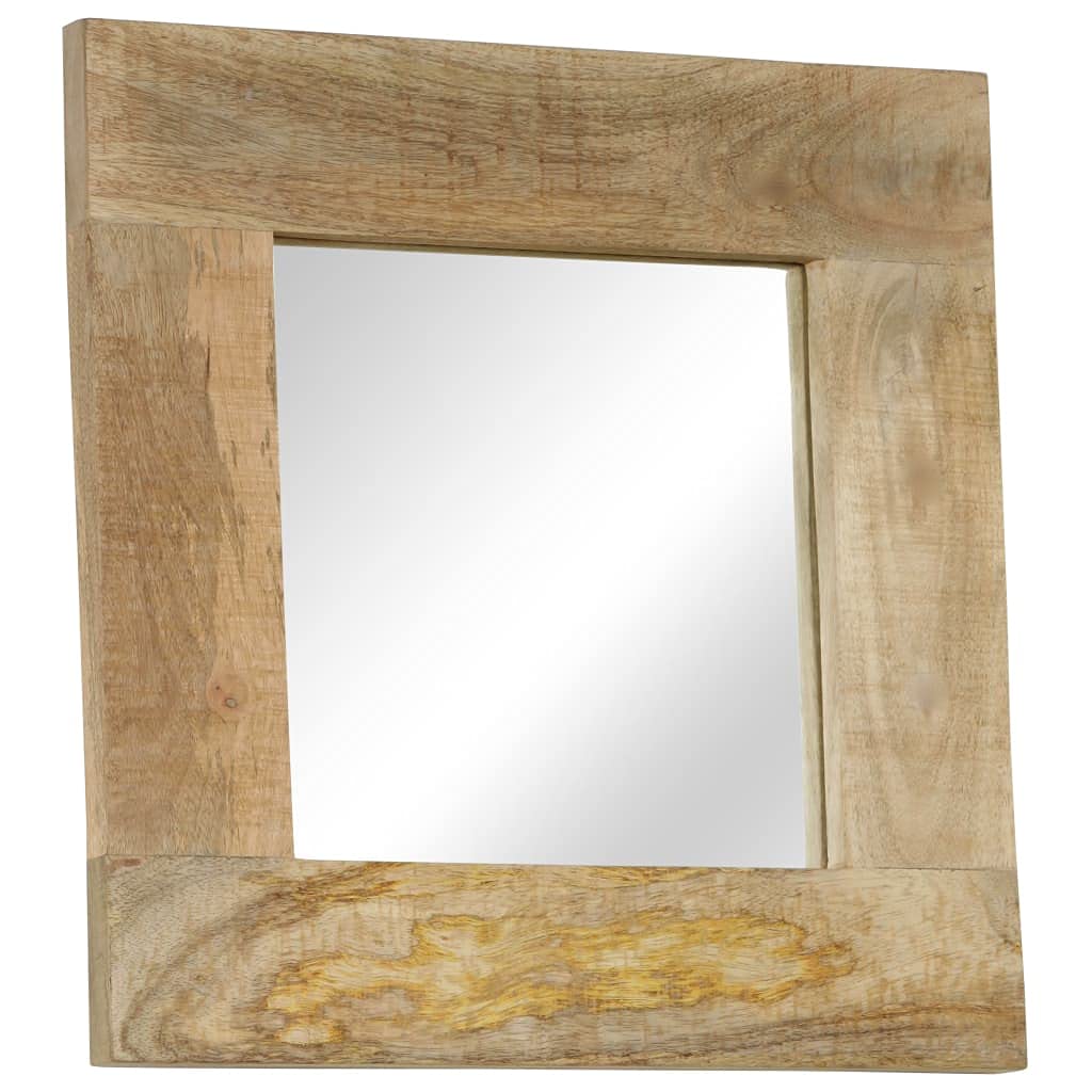 Spiegel Mangoholz massiv 50 x 50 cm mit Rahmen, Wandmontage für Flur Bad Schlafzimmer Wohnzimmer, Vintage Deko Kosmetik Schmink Ganzkörper Styling Makeup Rasur