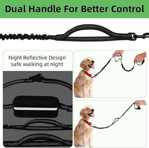 Miniatura 4 de Philorn Correa de perro manos libres con bolsa, cintura ajustable para caminar, correr, trotar, senderismo, perros medianos y grandes, asas dobles y