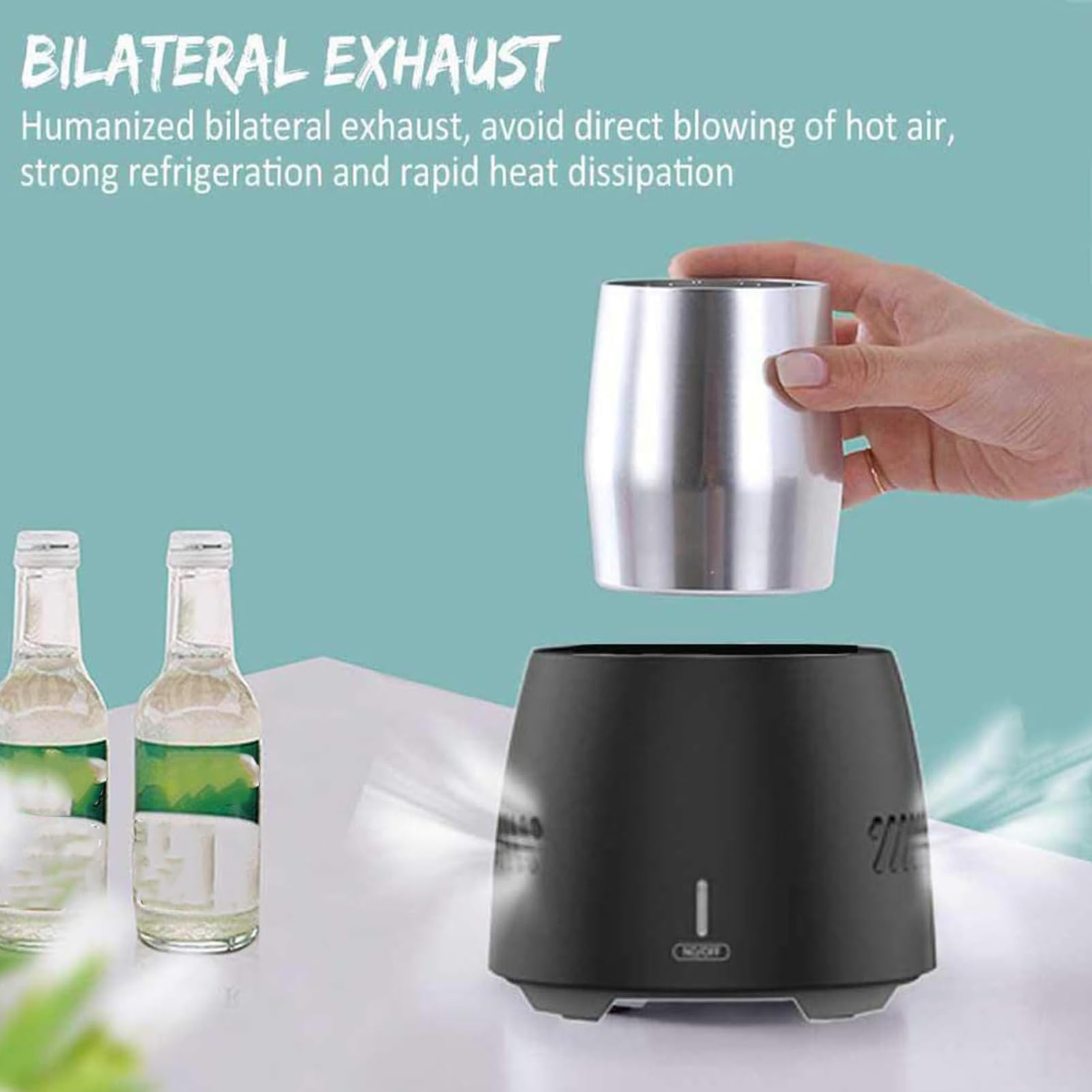 Tazza Refrigerante Portatile da 350ML per Bevande in Bottiglia con Interruttore Touch e Doppia Dissipazione del Calore Dispositivo di Raffreddamento Elettrico Intelligente a Raffreddamento Rapi Black