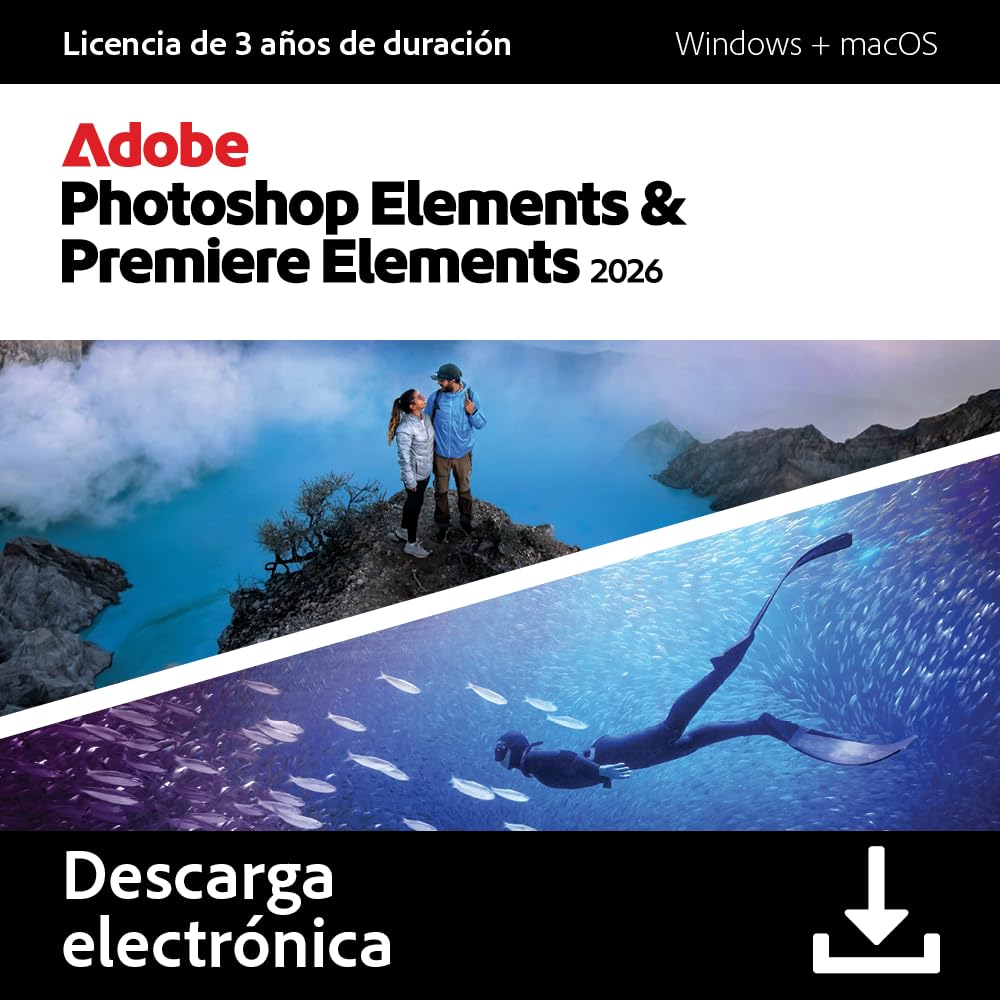 Adobe Photoshop Elements 2026 & Premiere Elements 2026 Licencia 3 años PC/Mac Descarga Digital