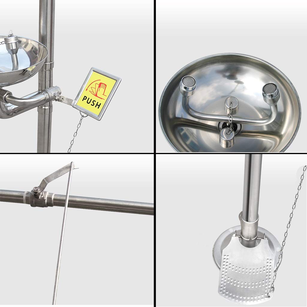 Estación lavaojos con Interruptor de Pedal, Estaciones de Ducha lavaojos de Emergencia, solución de Acero Inoxidable SS304, Ducha Facial