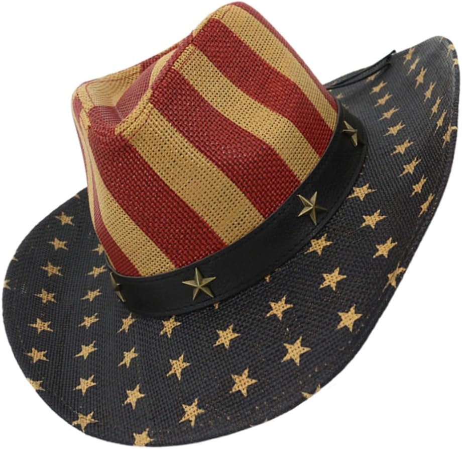 Independence Day Straw Hat Multi Functional American Flag Cowboy Hat for Men Women Lightweight Breathable Sun Protection for Cosplay Parties and Festive Celebrations