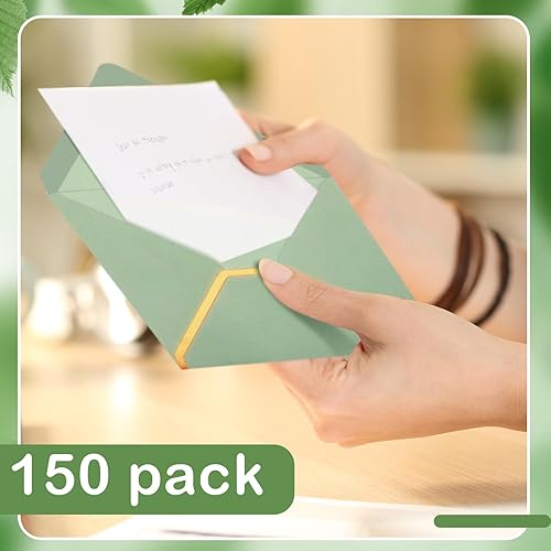 Miniatura 4 de Dispowreath Paquete de 150 sobres A7 color verde salvia de 5 x 7 pulgadas con borde dorado, sobres de invitación con solapa en V, sobres de papel