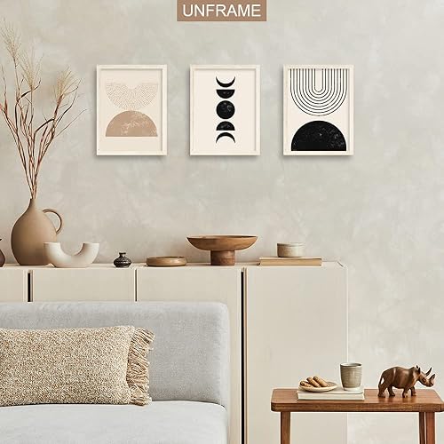Miniatura 4 de DOVIPE Lienzo minimalista bohemio de mediados de siglo, juego de 3 pósteres estéticos geométricos, beige, amanecer, arco iris, arte de línea de fase