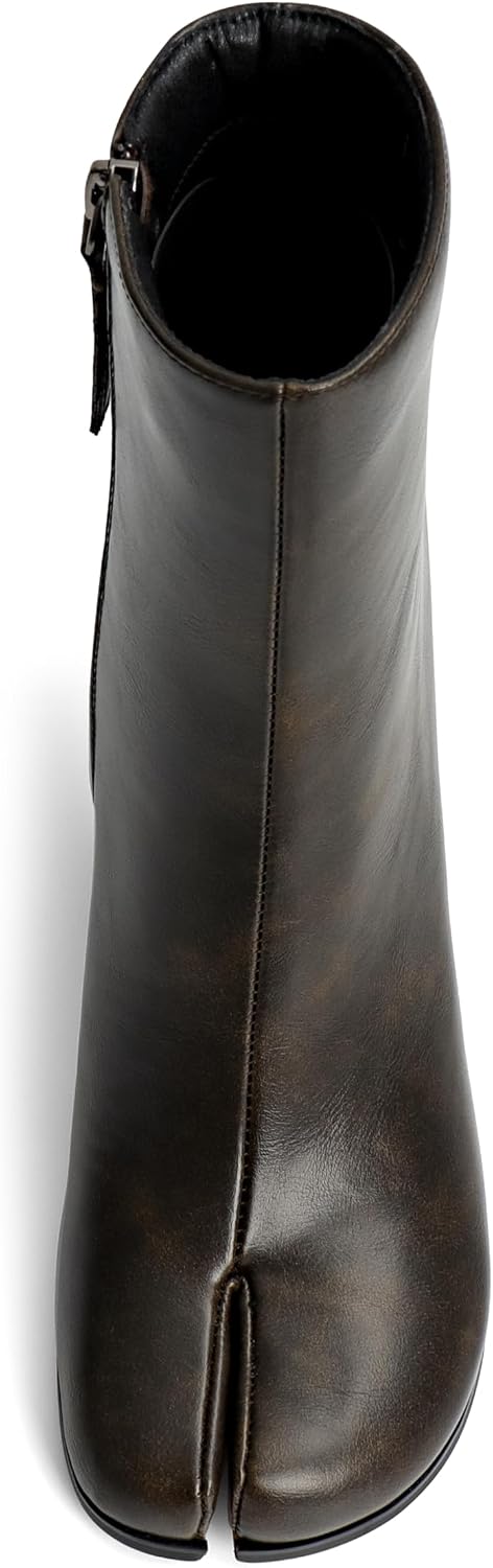 Women's Split Toe Short Ankle Boots Chunky Block Heel Tabi Shoes with Side Zip Casual Retro Boots for Comfortable Daily Wear