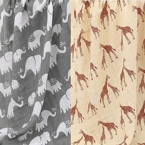 Linc + Lo Muslin Baby Swaddle Blankets - Soft 100% Cotton, 2 Pack, Multi-Use, Boy Or Girl (Safari Set - Giraffe & Elephant), Xlarge #TOP4