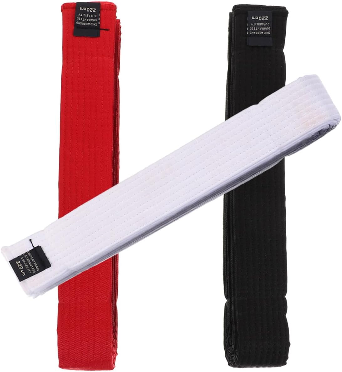 Alasum 3pcs Martial Arts Training Belts Set Light, Crimson, and Dark Colored Waistbands for Karate Uniforms Adults and Taekwondo Ranking Belt 2.2m