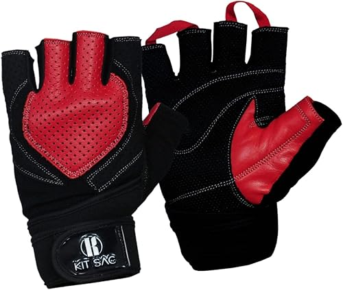 KitSac - Guantes de entrenamiento para hombre, guantes de gimnasio para levantamiento de pesas, doble acolchado con correa de muñeca y gancho,