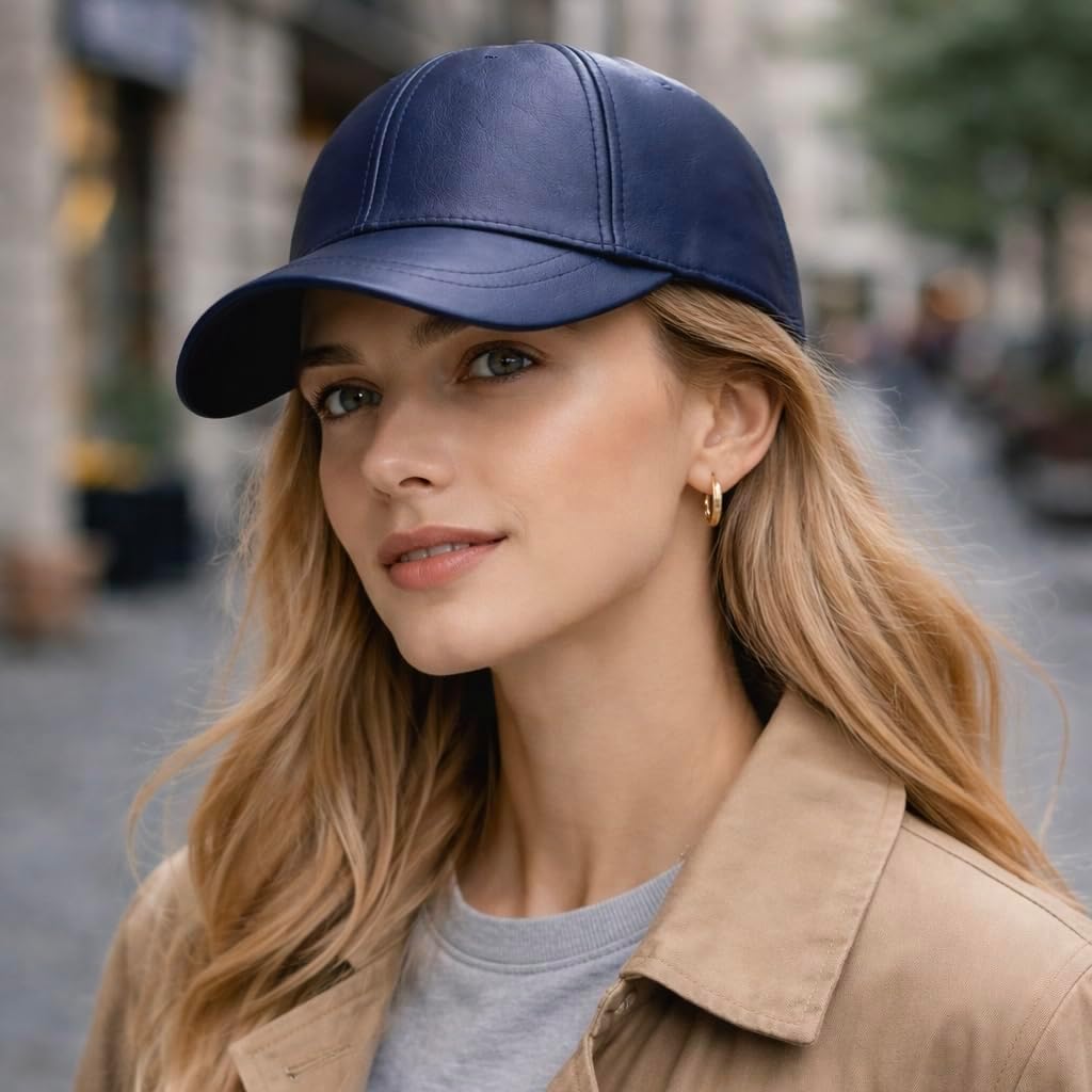 Genuine Sheepskin Leather Baseball Cap – Adjustable Urban Leather Hat for Men & Women, Soft Lambskin, One Size Fits S–2XL