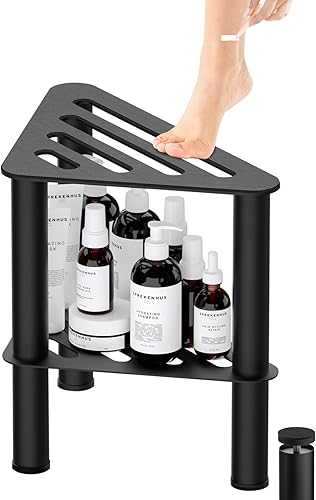Taburete de ducha de esquina de metal para afeitarse las piernas, banco de descanso para ducha interior con estante de almacenamiento, taburetes