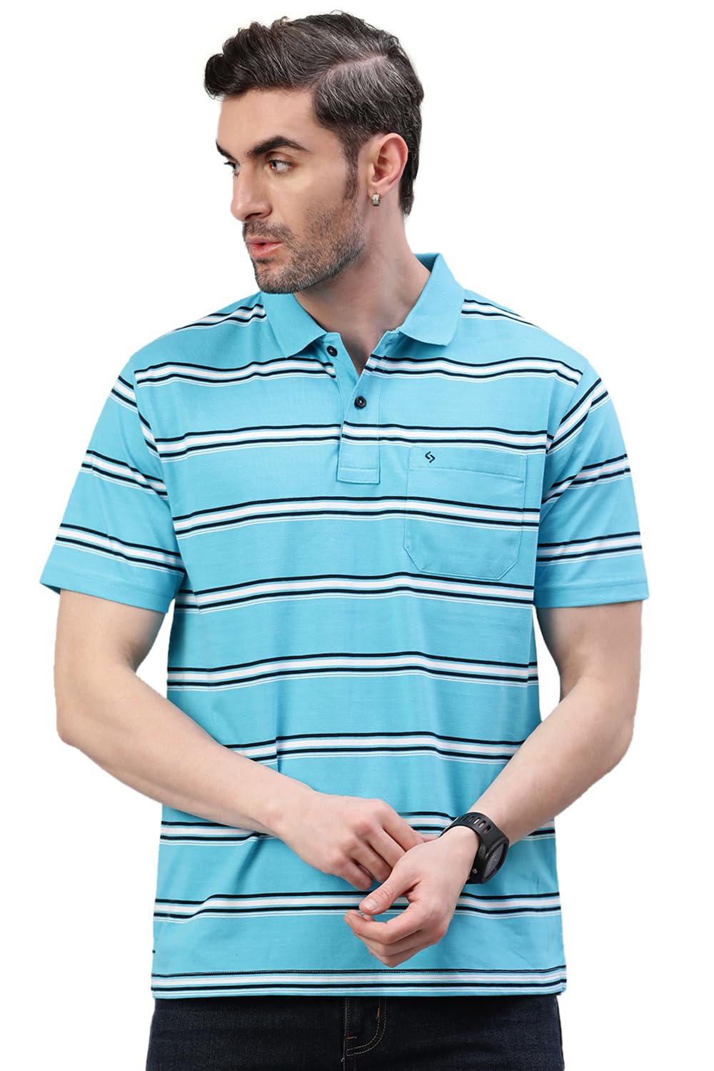 classic polo Mens Half Sleeve Polo Neck Authentic Fit Striped Tshirt-picture-32