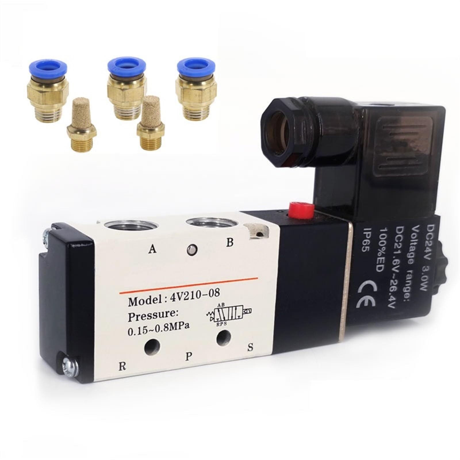 Electroválvula neumática eléctrica de 5 vías y 2 posiciones, control aire gas, válvula magnética, 12 V, 24 , 220 , voltaje bobina, conexiones manguera 4 mm a(Pc 10mm Fittings,Motor With Bracket)