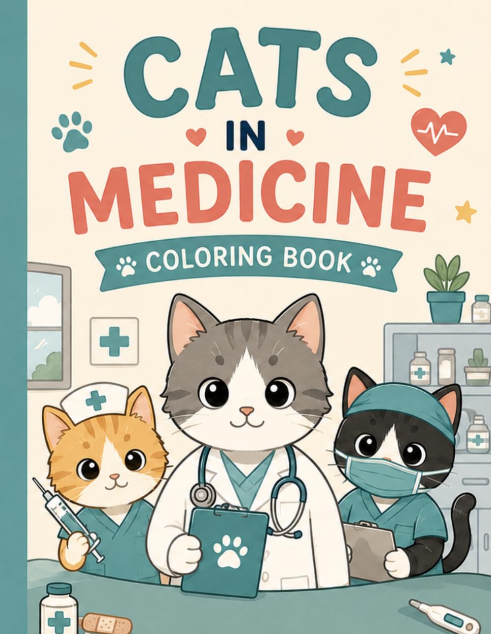 Cats in Medicine Coloring Book for Kids: Cute Cat Doctor Nurse and Surgeon Coloring Pages for Kids Ages 4-8 - Fun Medical Heroes