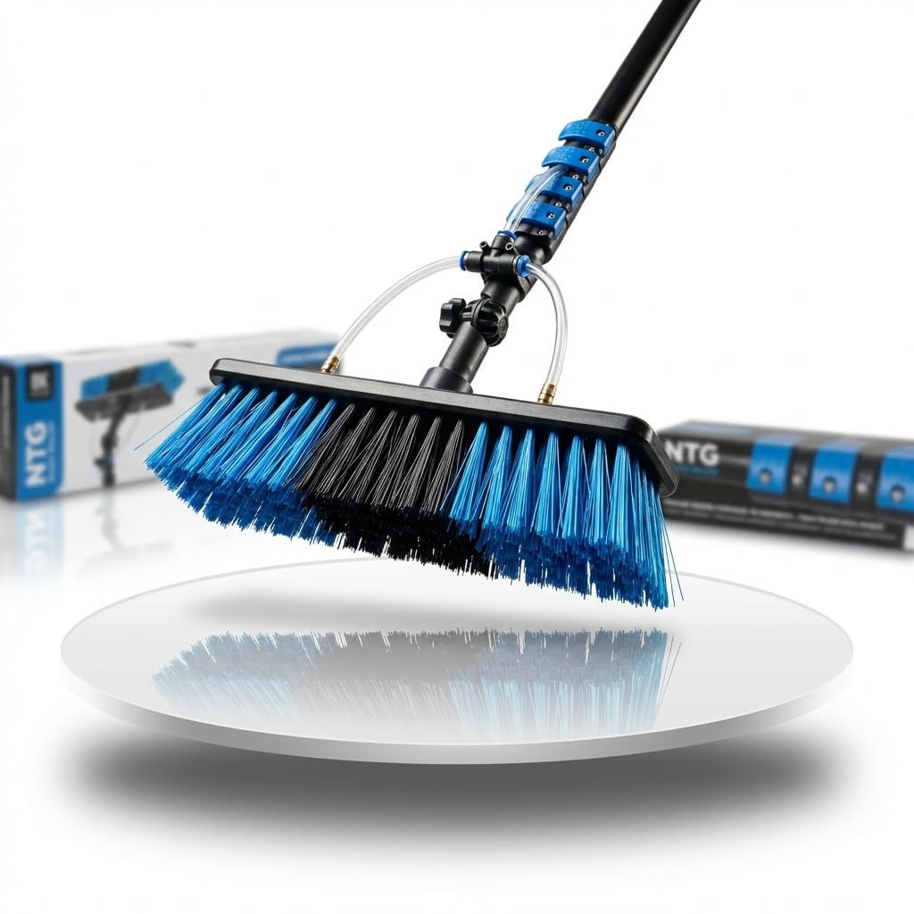 NTG TELESKOP WASCHBÜRSTE – Robuste Teleskopbürste für Fenster, Wintergarten & Solaranlagen – 4,6 m oder 7 m Länge mit Wasseranschluss & Seifenspender für effektive PV Anlage Reinigung