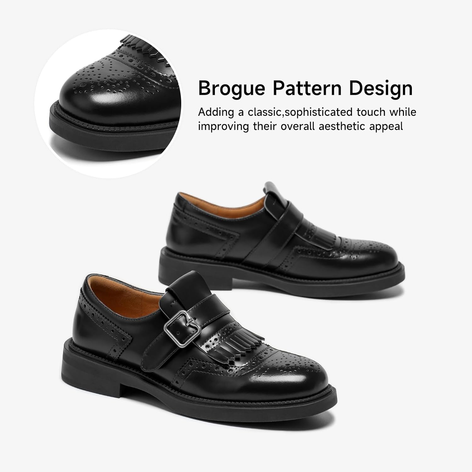 BEAU TODAY Womens Loafers Comfortable Dressy,Monk Strap Leather Loafers,Business Casual Comfortable Office Shoes,Brogue Wingtip Slip-on Tassel Dress Oxfords - Image 5