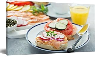 Bagels and lox platter Canvas Wall Art Large Framed Prints Pictures Wall Decor Posters Painting Artwork for Living Room Bedroom Kitchen Bathroom 24x47