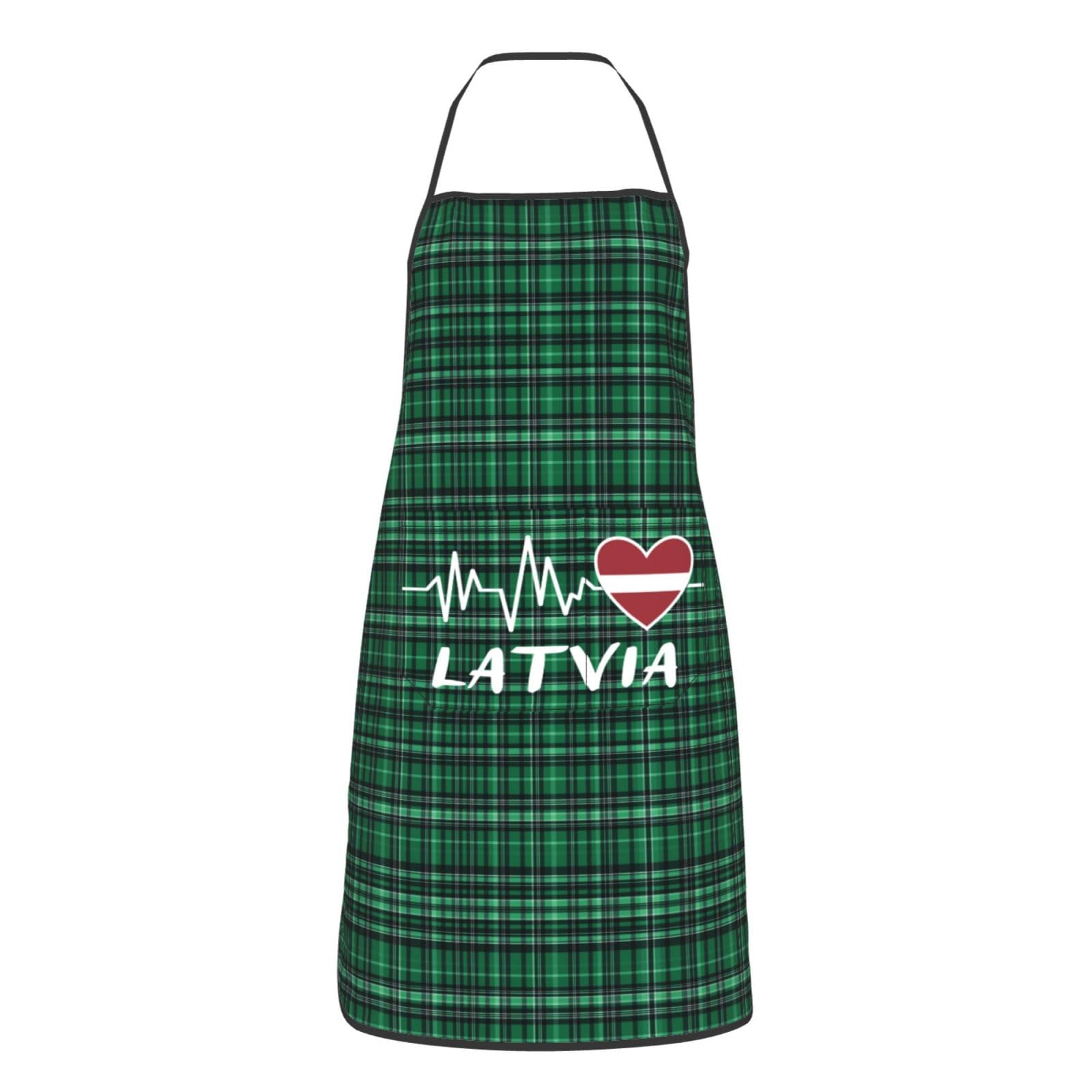 nopicsn Latvia Heartbeat Apron for cooking with Pockets Women Men Kitchen Chef Funny Aprons