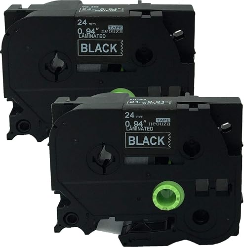 NEOUZA Paquete de 2 cintas de etiquetas laminadas Brother P-Touch TZe TZ de 0.945 in x 26.2 ft (TZe-355 blanco sobre negro)