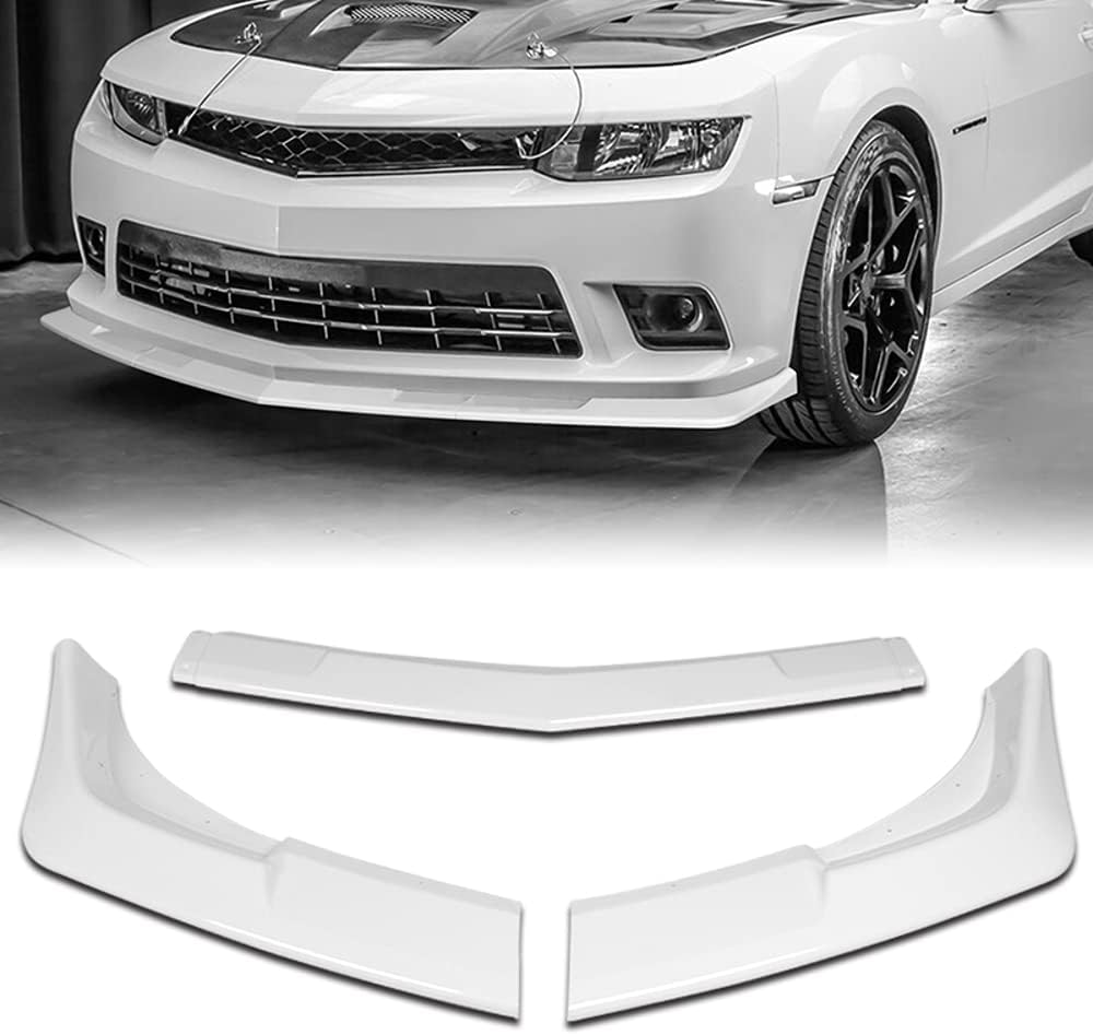 Front Bumper Lip fit for Compatible with 2014-2015 Chevy Camaro SS / Z28 / V8 Model Only, Front Bumper Lip Spoiler Air Chin Body Kit Splitter Painted Glossy White ABS, (STP-Style)